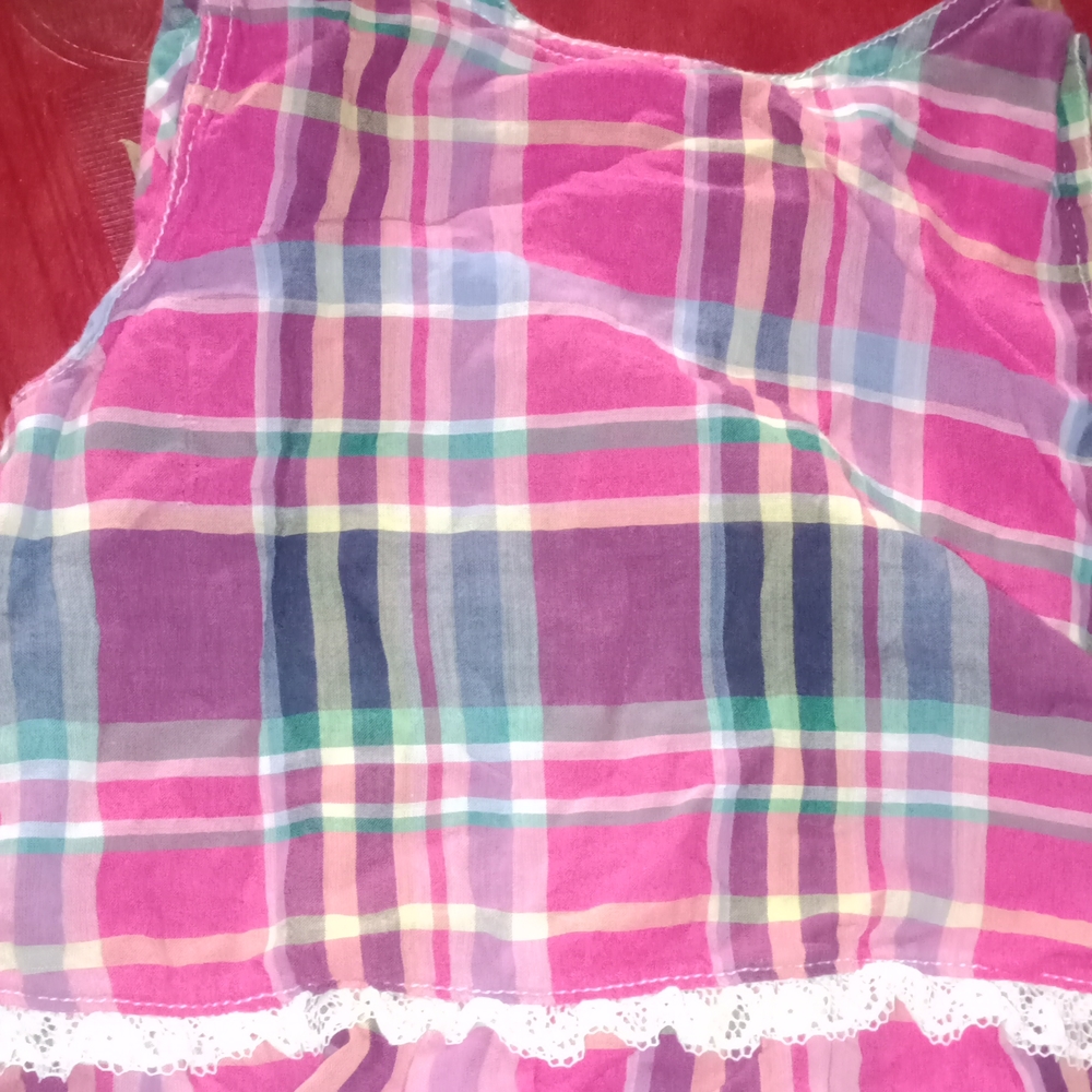Handmade pink blue plaid dress 18-24 mnths